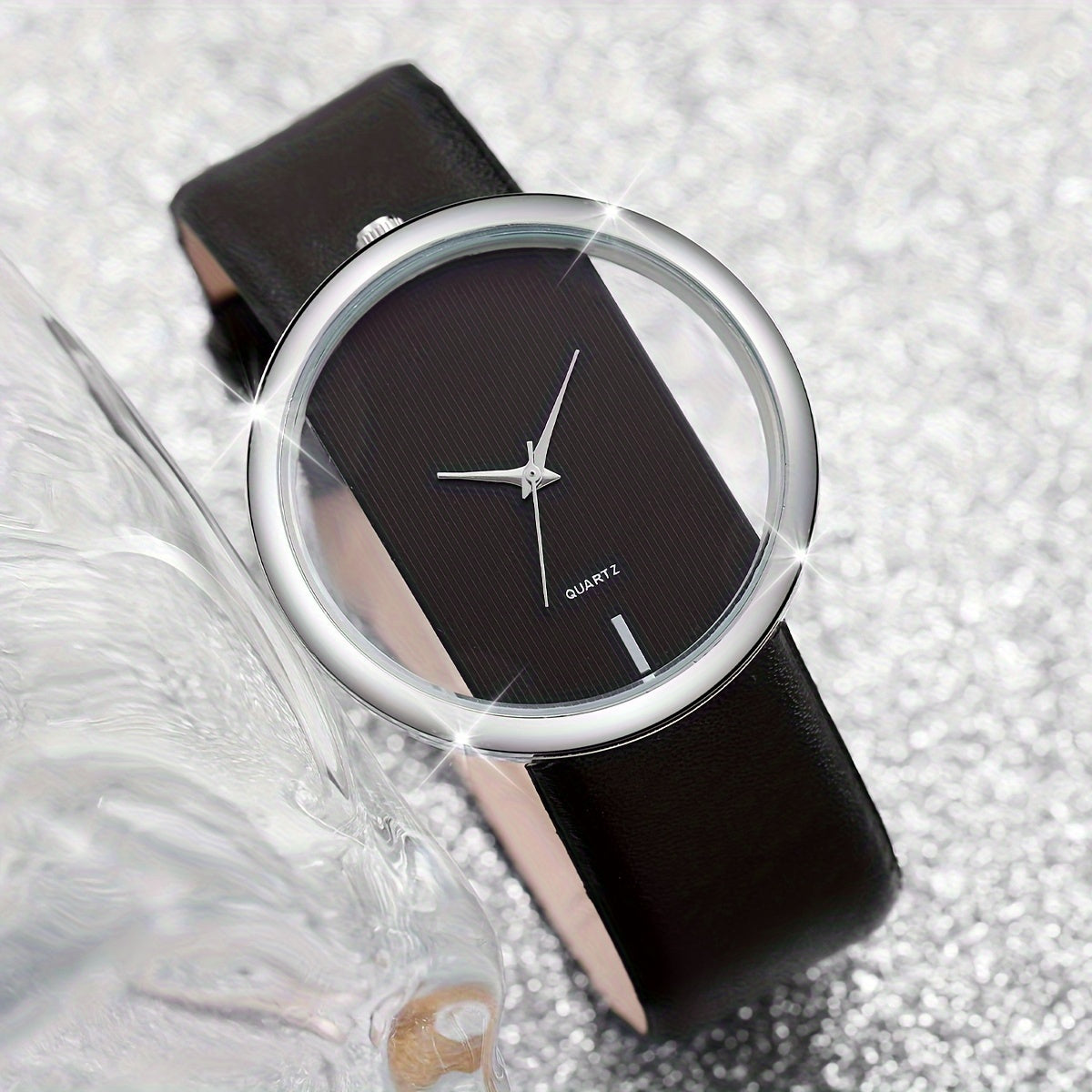 2pcs/set Women'S Fashion Hollow Dial Quartz Wrist Watch and Bracelet Set, Round Alloy Case, Faux Leather Band, Electronic Movement, Non-rechargeable Battery - Stylish Accessory Combo (Watch Box Not Included)